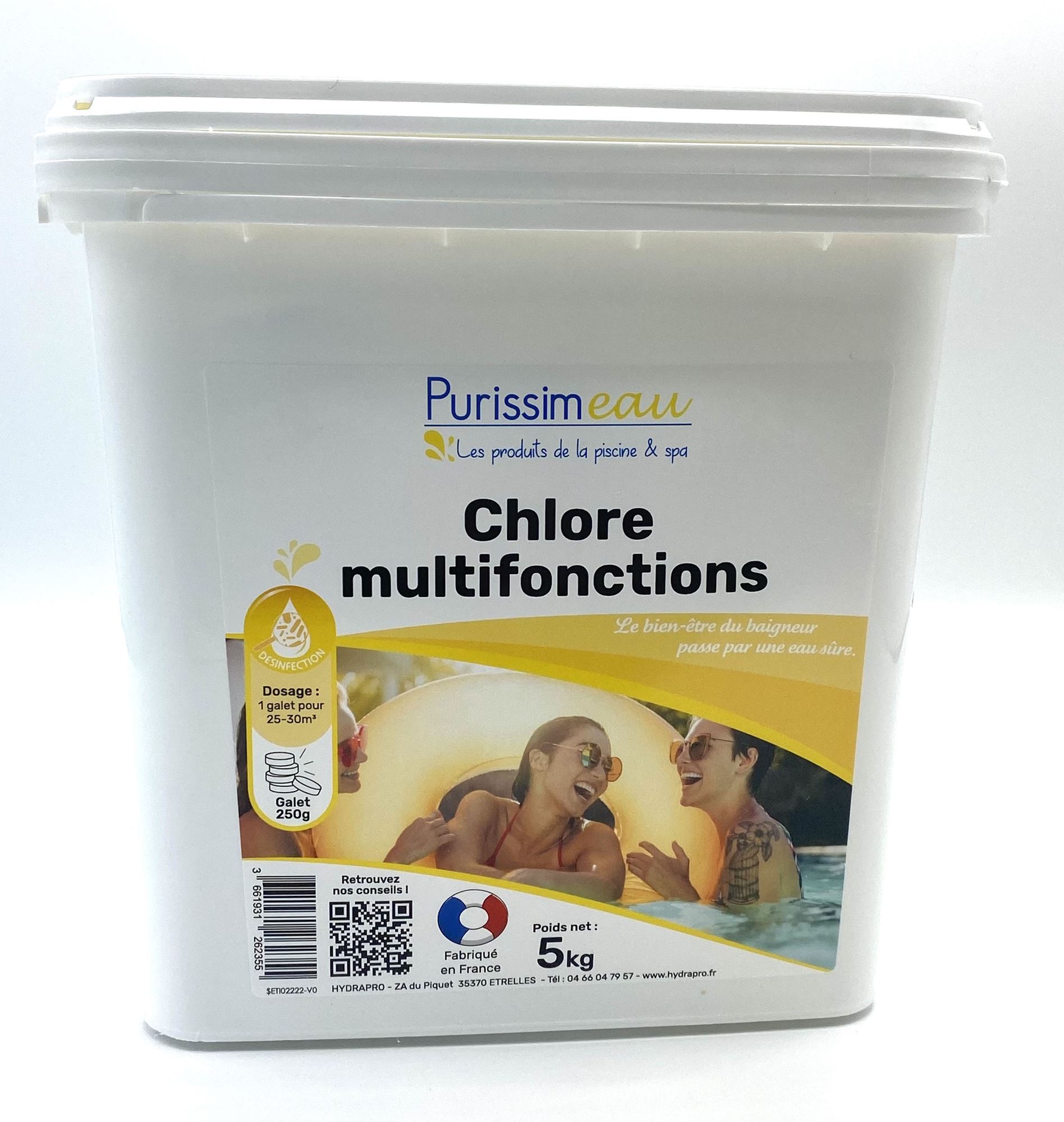 Chlore multi actions 4 en 1 traitement eau piscine désinfection anti algues  clarifie 5 KG