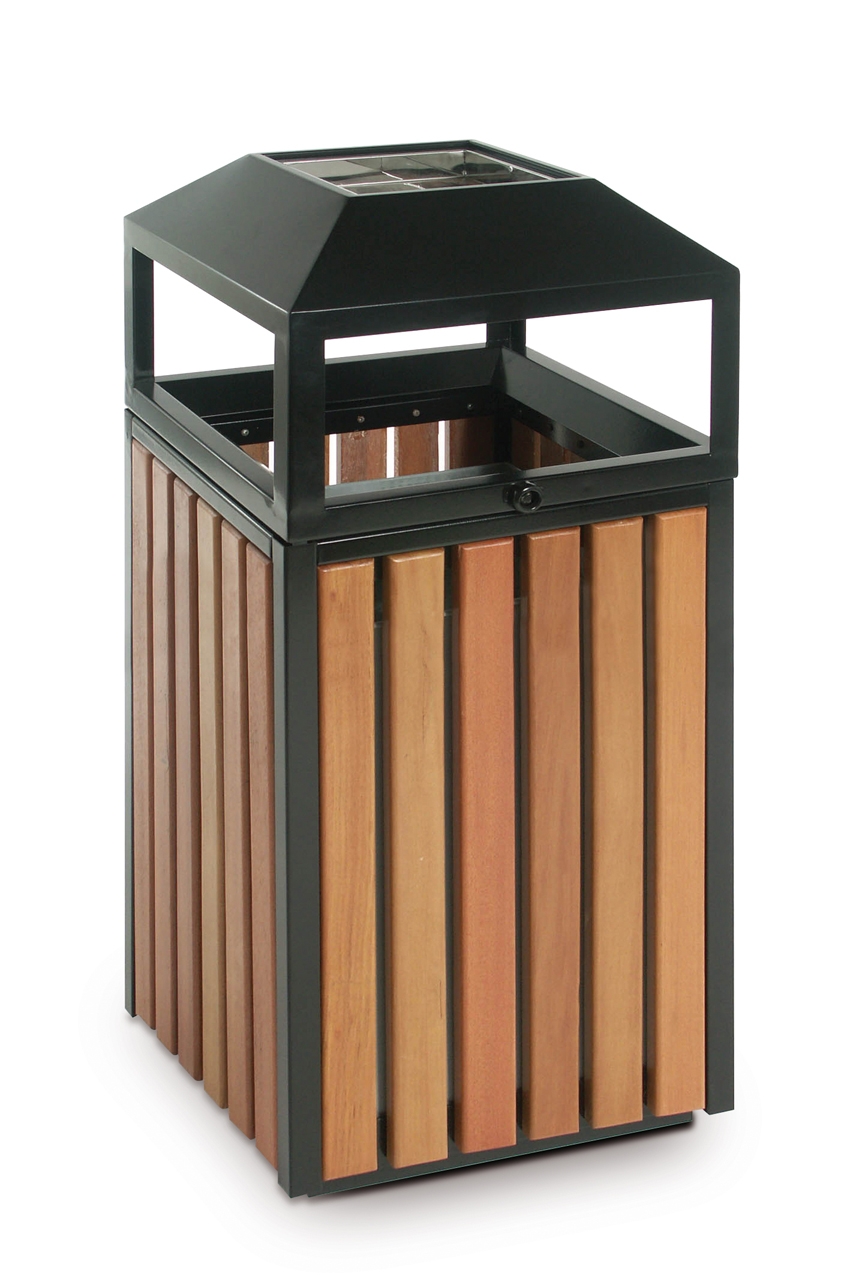 Poubelle avec cendrier en bois 42L pour extérieur 35x35x81cm - RETIF