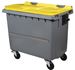 Conteneur roulant 4 roues 660 litres couvercle jaune barre ventrale